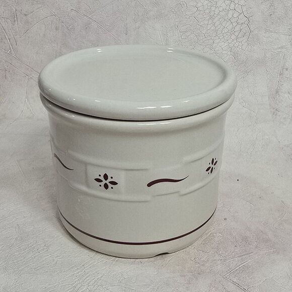 Longaberger 4" Pottery Heritage Red White One Pint Crock with lid - Picture 1 of 8